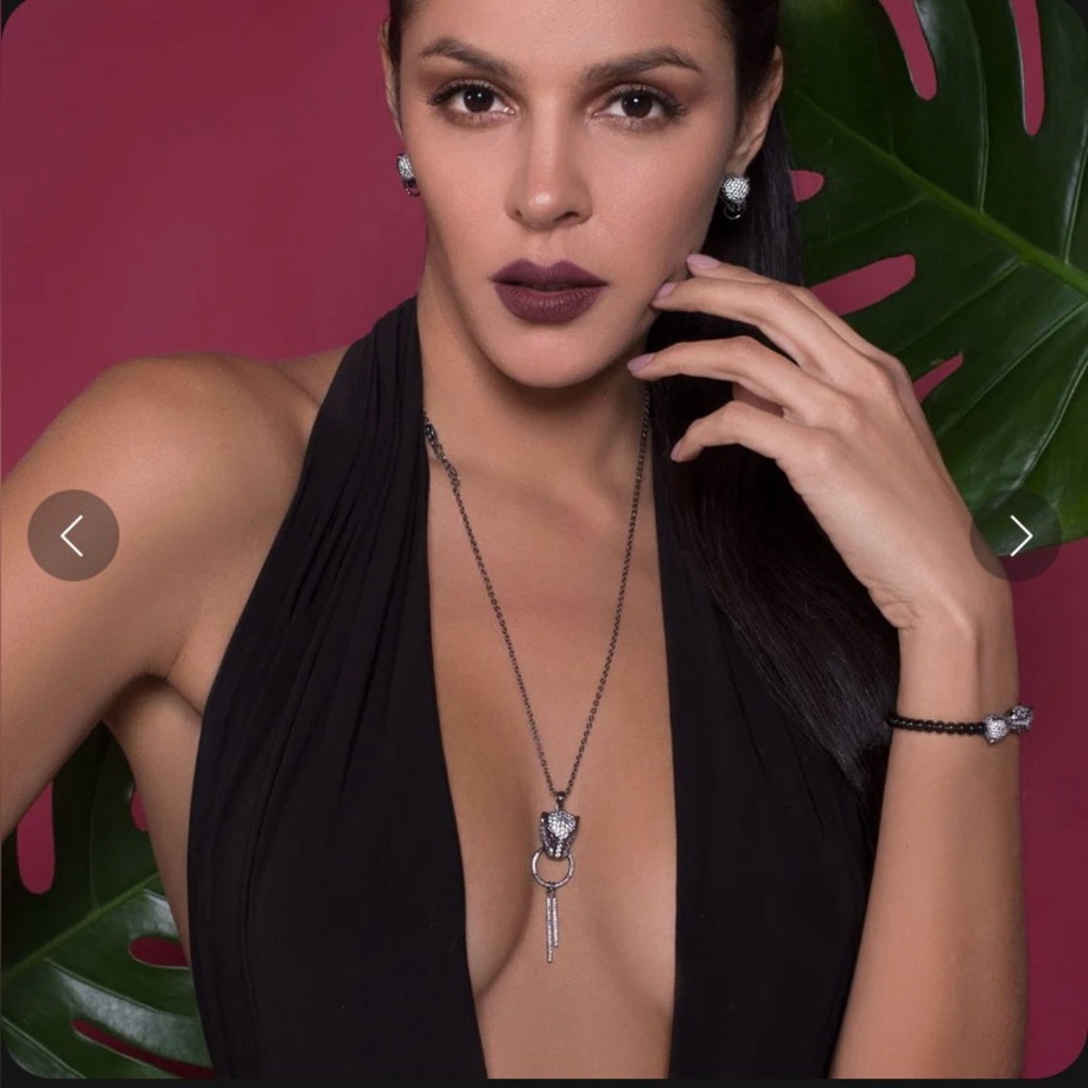 NOGU Gunmetal and Purple Panther Necklace, Bracelet and Earring Set